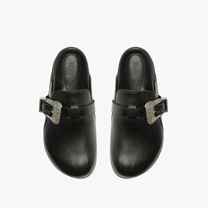 SCHUTZ Black Leather Buckle Mules — WMNS 10